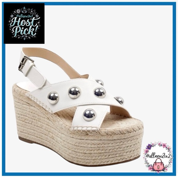 Marc Fisher Shoes - Marc Fisher Rella Leather Silver Ball Studded Espadrille Wedge